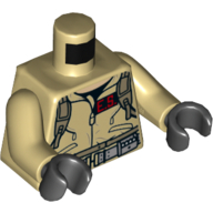 Lego Torso Jumpsuit with 'E.S.' ID Badge and 'EGON' on Reverse Print, Tan Arms, Black Hands / Tan