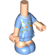 Lego Microdoll Body Short Dress Medium Blue with Flowers, Medium Blue Shoes print / Light Nougat