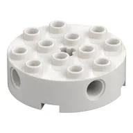 Brick Round 4 x 4 with 4 Side Pin Holes and Center Axle Hole / White