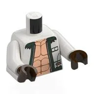Torso, Open Jacket, Dark Green Trim, Light Nougat Muscled Chest Print, White Arms, Dark Brown Hands / White