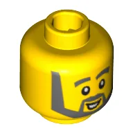 Minifig Head, Thick Gray Eyebrows, Angular Beard, Open White Mouth, White Pupils Print / Yellow