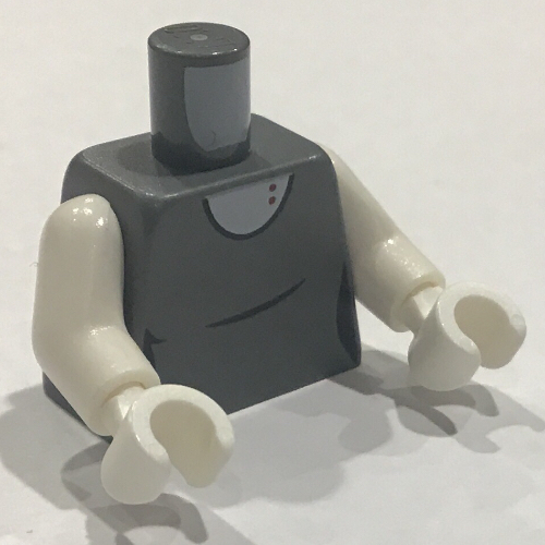 Lego Torso Tank Top with White Neck with Red Vampire Bite Print, White Arms and Hands / Dark Bluish Gray