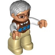 Duplo Figure with Parted Wavy Hair Gray, with Glasses (Farmer) / Reddish Brown