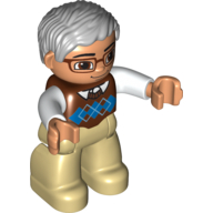Lego Duplo Figure with Parted Wavy Hair Gray, with Glasses (Farmer) / Reddish Brown