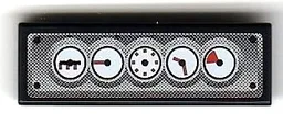 Tile 1 x 3 with Gauges on Silver Background and Black Rivets Pattern (Sticker) - Set 8899