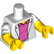Lego Torso, Dual Molded Arms, Jacket over Dark Pink Polo Shirt Print, White Sleeves Pattern, Yellow Arms and Hands / White