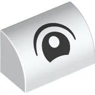 Brick Curved 1 x 2 x 1 No Studs with Eye, Looking Center Print / White