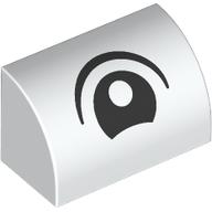 Lego Brick Curved 1 x 2 x 1 No Studs with Eye, Looking Center print / White