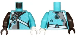 Torso Tunic with Black Hems and White Straps Pattern / Medium Azure Arm Left / Pearl Dark Gray Arm Right / White Hand Left / Black Hand Right
