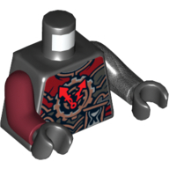 Lego Torso, Odd Arms, Armor, Dark Red, Silver and Copper, with Gear Clock and Hourglass Print, Left Pearl Titanium Arm, Right Dark Red Arm, Black Hands / Black