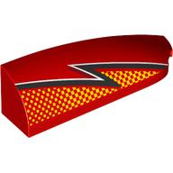 Lego Brick Round, Curved Double 1 x 4 with Stud Notch Right with Black/White Lightning, Bright Light Orange Dots print / Red