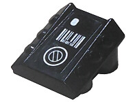 Lego Brick, Modified 2 x 2 No Studs, Sloped with 6 Side Pistons Raised with Silver Dot, Barcode, and Circle Pattern (Sticker) - Sets 7702 / 7703 / 7709 / 7711