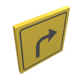 Road Sign Clip-on 2 x 2 Square with Black Turn Arrow Print / Yellow