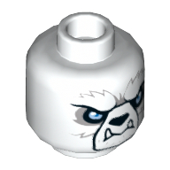 Lego Minifig Head Icebite / Icerlot, Bear with Black Nose, White Fangs, Blue Eyes and Gray Tribal Markings on Back Print [Hollow Stud] / White