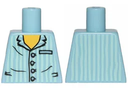 Torso Pajamas Shirt with Buttons, Pocket, and Vertical Light Aqua Stripes, Yellow Neck Pattern / Bright Light Blue