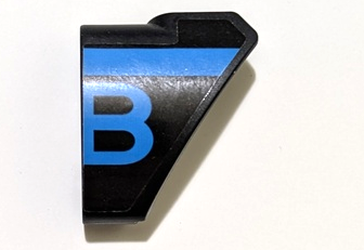 Lego Technic, Panel Curved #10 3 x 3 Tapered Right with Dark Azure Stripe and Bugatti Logo Right Half / Capital Letter B Pattern (Sticker) - Set 42162