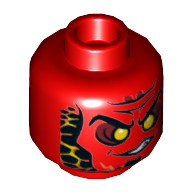 Lego Minifig Head Magmar, Eyebrows, Yellow Eyes, Orange Scales on Front and Back Print [Hollow Stud] / Red