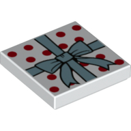 Lego Tile 2 x 2 with Present Bow print / White