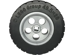 Wheel 30.4mm D. x 20mm with 5 Holes with Black Tire 49.5 x 20 (5650 / 15413)