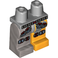 Lego Hips and Bright Light Orange Left Leg, Flat Silver Right Leg with Dark Red and Gray Straps with Pouches and Belt Print / Light Bluish Gray