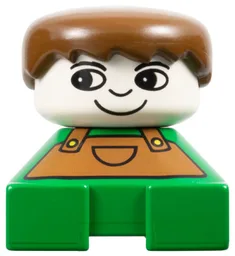 Duplo 2 x 2 x 2 Figure Brick, Green Base with Overalls, Brown Hair, White Head