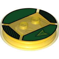 Lego Function Brick Round 4 x 4 x 2/3 with 2 Studs and Green Arrow Logo Print / Trans-Yellow