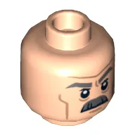Minifig Head J. Jonah Jameson, Gray Moustache, Thick Eyebrows and Wrinkles, Frowning / Angry Print / Light Nougat