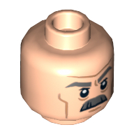 Lego Minifig Head J. Jonah Jameson, Gray Moustache, Thick Eyebrows and Wrinkles, Frowning / Angry Print / Light Nougat