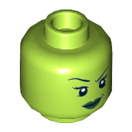 Lego Minifig Head She-Hulk, Dual Sided, Dark Green Lips, Teeth Bared Angry / Malicious Smile Print [Hollow Stud] / Lime