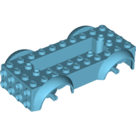Lego Vehicle Base 4 x 10 x 2 1/2 with Mudguards, Wheel Pins and 6 x 2 Centre Recess with 3 Holes, Medium Azure Wheel Holders