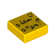 Lego Tile 1 x 1 with Smiley Face, List with Writing, and '?' Print