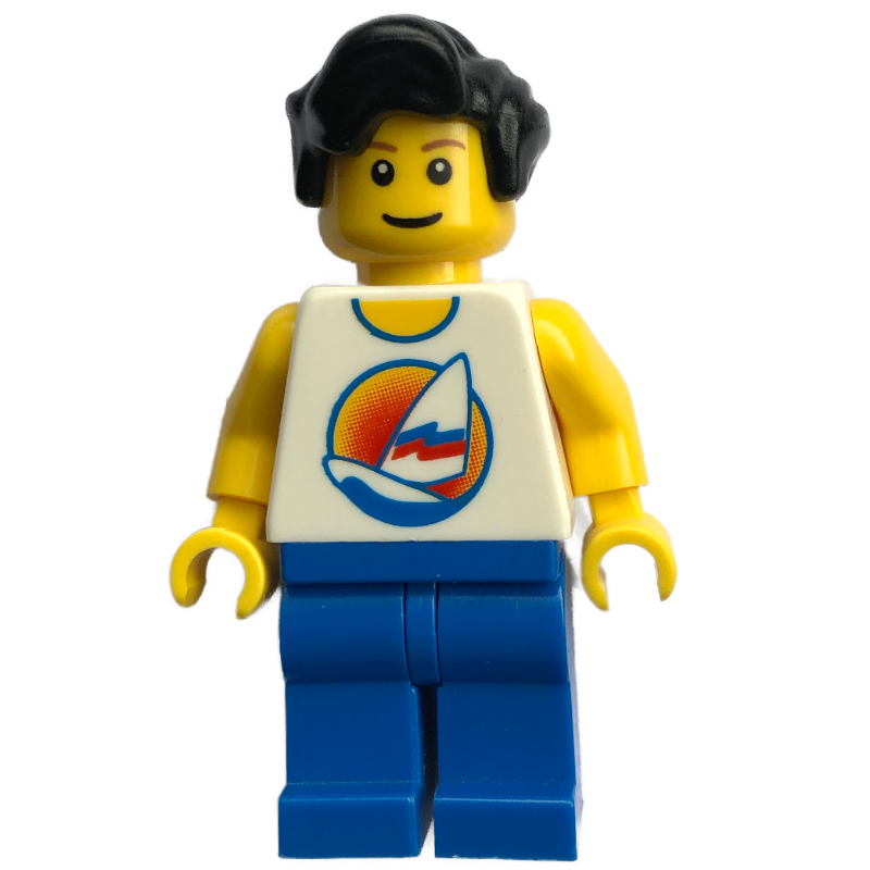 Lego White Torso, Blue Legs, Black Hair