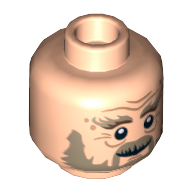 Lego Minifig Head Radagast, Dual Sided, Beard and Bushy Eyebrows Smiling / Shouting Print [Hollow Stud] / Light Nougat