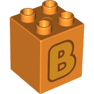 Lego Duplo Brick 2 x 2 x 2 with Bright Light Orange 'B' Print / Orange