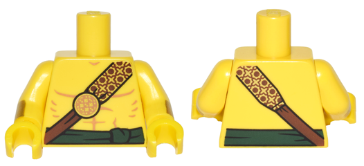 Lego Torso Bare Chest with Reddish Brown and Gold Strap and Dark Green Waist Sash Pattern / Yellow Arms with Gold Cuffs Pattern / Yellow Hands