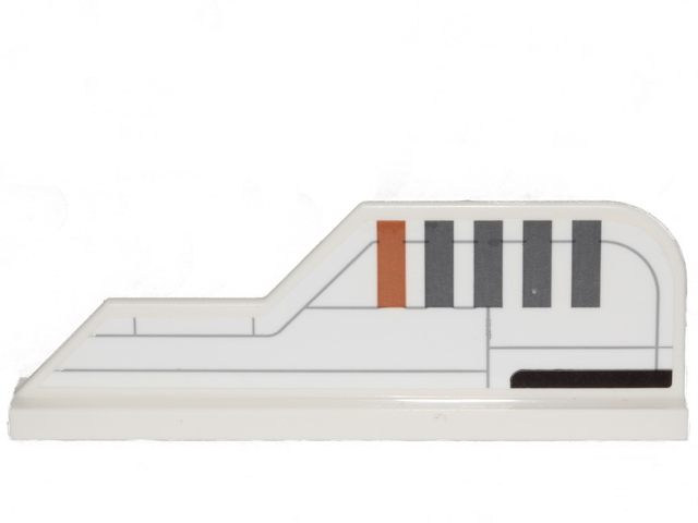 Lego Tail 8 x 1 with Stepped Fin with Dark Bluish Gray Lines and Stripes and Medium Nougat Stripe Pattern Model Right Side (Sticker) - Set 75248