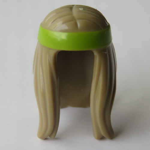 Lego Hair and Headband, Long, Lime Headband Print / Dark Tan