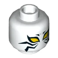 Minifig Head White Tiger, Large Yellow Eyes, Black Tiger Stripes Print [Hollow Stud] / White