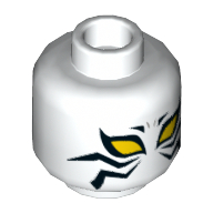 Lego Minifig Head White Tiger, Large Yellow Eyes, Black Tiger Stripes Print [Hollow Stud] / White