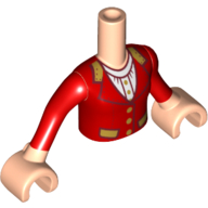Lego Minidoll Torso Girl with Red Jacket with White Shirt and Gold Buttons and Trim Print, Light Nougat Arms with Hands with Red Long Sleeves Print / Light Nougat