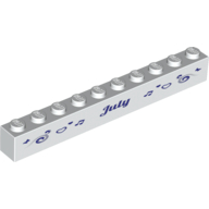 Lego Brick 1 x 10 with Dark Purple 'July' and 'August' Print on Opposite Sides / White