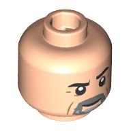 Lego Minifig Head Gurney Halleck, Black Eyebrows, Dark Bluish Grey Beard, Raised Eyebrow/Smile / Light Nougat