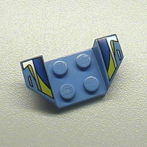 Lego Mudguard 2 x 4 with 2 x 2 Studs and Flared Wings, Blue/Black/Silver/Yellow Stripes Print / Medium Blue