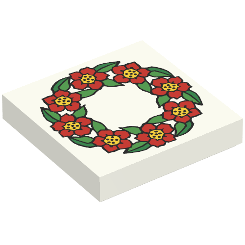 Lego Tile 2 x 2 with Flower Ring Print / White