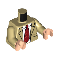 Lego Torso, Jacket, White Shirt, Dark Red Tie print, Tan Arms, Light Nougat Hands / Tan
