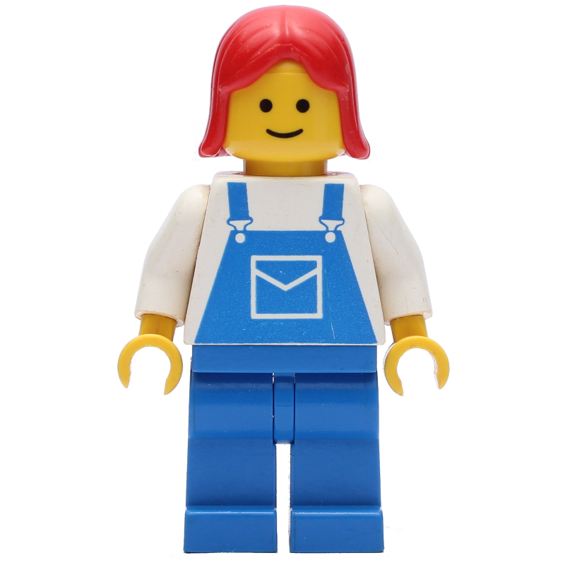 Lego Woman, Blue Overalls, Red Hair