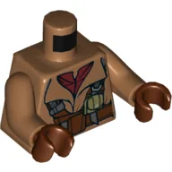 Torso Jacket with Reddish Brown Straps and Belt, and Dark Red Undershirt Print, Medium Nougat Hands, Reddish Brown Hands / Medium Nougat