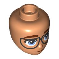 Lego Minidoll Head Dark Red Eyebrows, Bright Light Blue Eyes, Black Glasses / Nougat