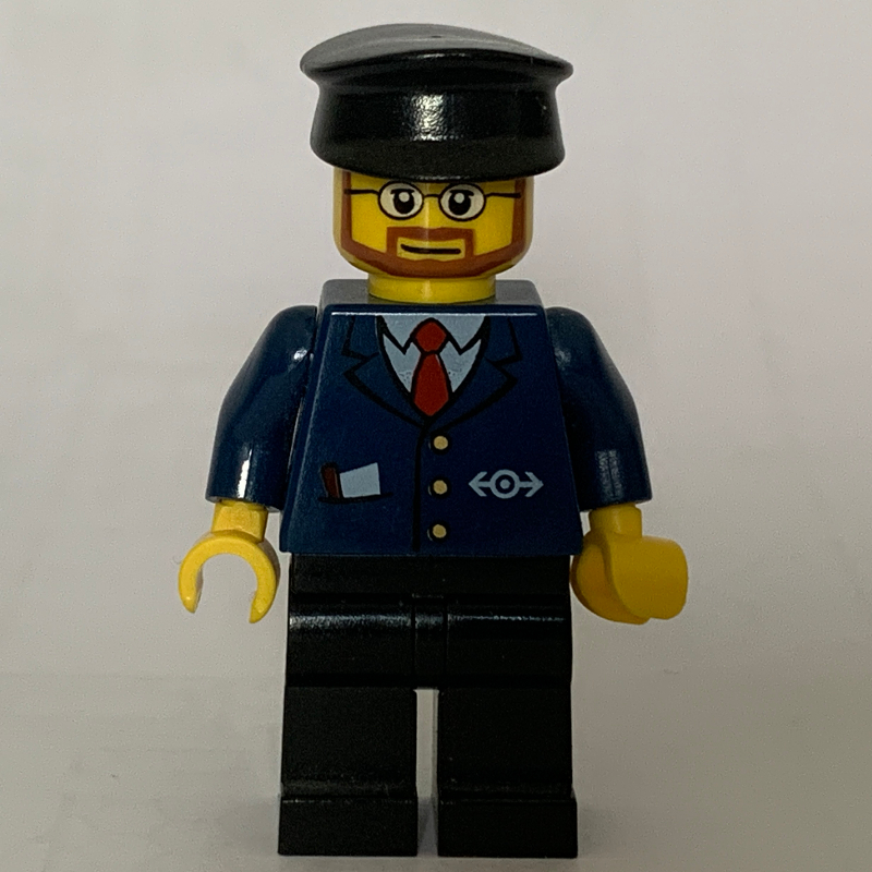 Lego Conductor - Dark Blue Jacket, Black Legs, Black Hat, Beard
