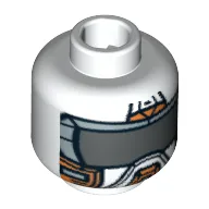 Minifig Head Battle Mech, Orange Mask with Dark Gray Visor Print [Blocked Open Stud] / White